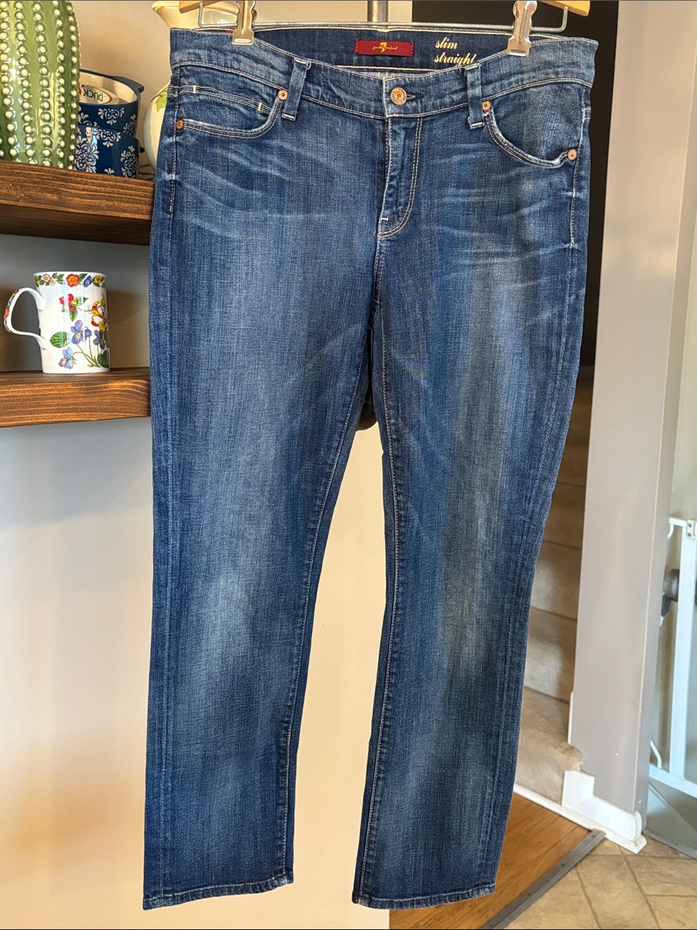 7 For All Mankind Slim Straight Jeans Size 30 Medium Wash Blue Denim